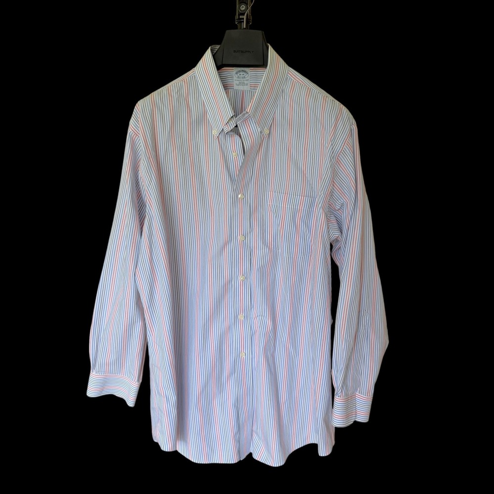 Brooks Brothers 18-34 Slim Fit Non-Iron Supima Cotton Striped Shirt Blue